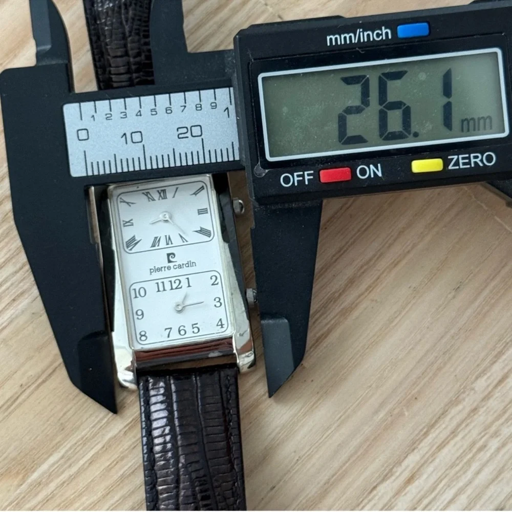 Pierre Cardin Rare Dual Dial Watch Curvex Crystal White Dial Black Leather Strap